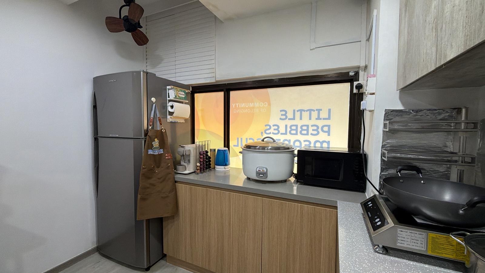 The on-site kitchen where daily lunch and tea are freshly prepared